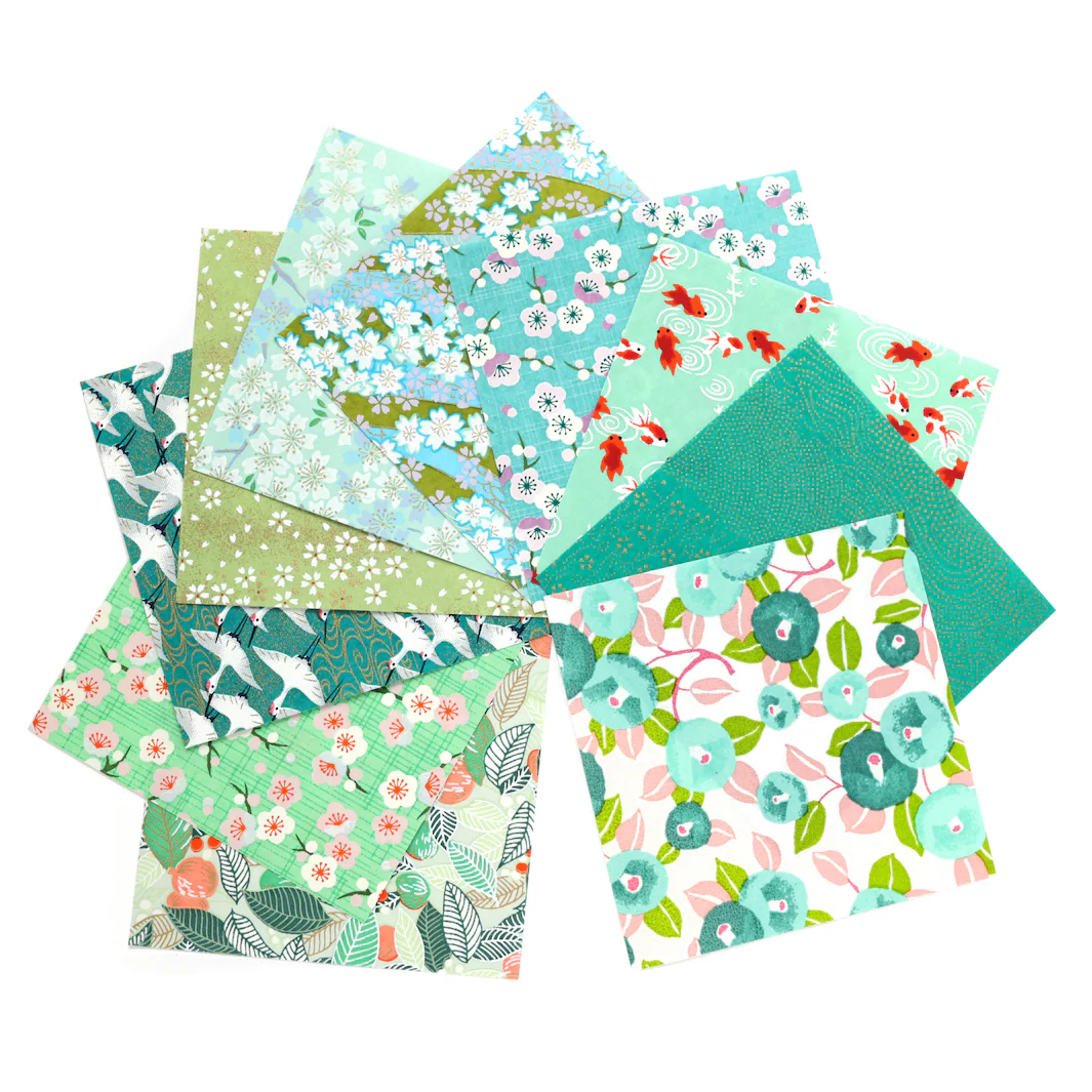 20 Papiers Origami - 15 x 15 cm - Vert Clair et Foncé, Vert d'Eau et Menthe et Bleu Turquoise - Garden – Image 3