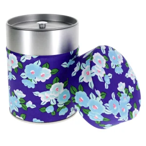 Boîte à Thé Cylindrique Papier Japonais - Camélias Tsubaki - Bleu Violet, Bleu Ciel et Vert - M955