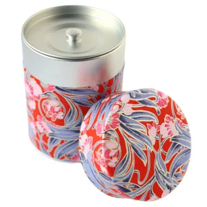 Boîte à Thé Cylindrique Papier Japonais - Papier Japonais - Fleurs Art Nouveau - Rouge, Rose et Bleu Foncé - M1013