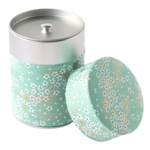 Boîte à Thé Cylindrique Papier Japonais - Fleurs au vent - Turquoise - M515
