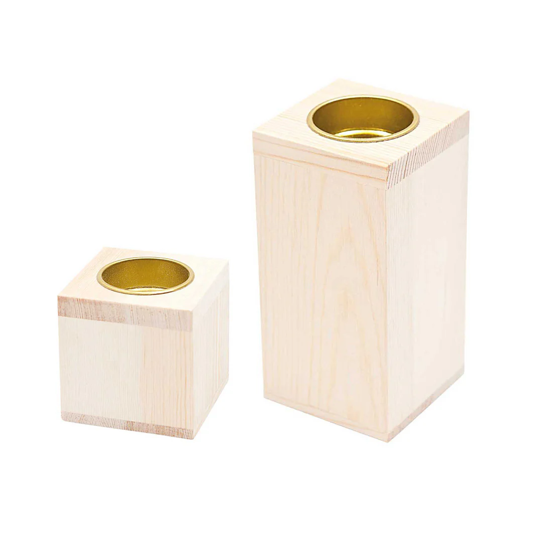 Bougeoir Carré en Bois - 2 Tailles au Choix