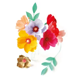 Kit Bouquet d'Anémones en Crépon - Jaune, Rose, Corail, Rouge, Lilas et Vert - Licorne