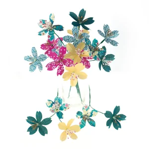 Kit Bouquet de Fleurs de Cerisier - Bleu Canard, Rose Pourpre et Or Jaune - Gala