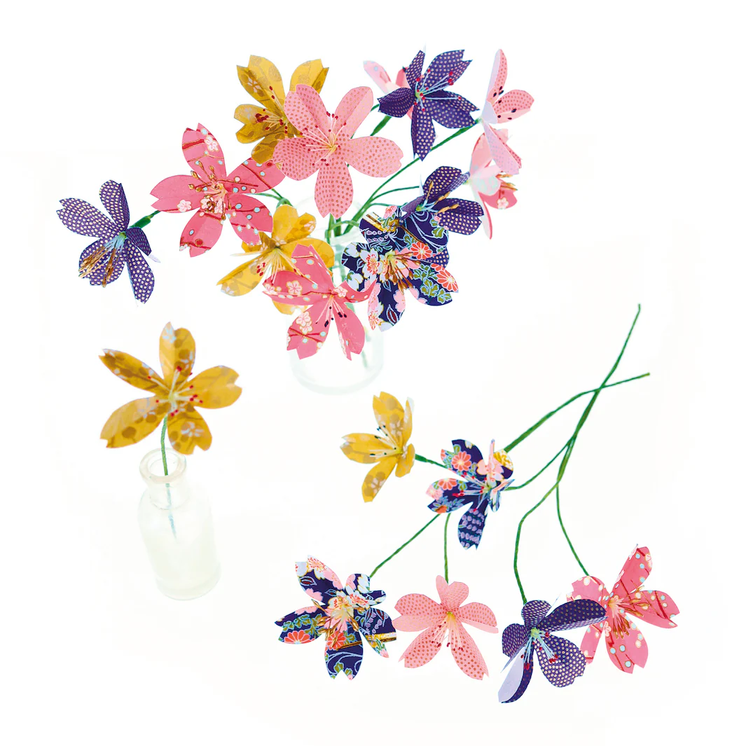 Kit Bouquet de Fleurs de Cerisier - Violet, Bleu Nuit, Jaune Moutarde et Rose - Kimono