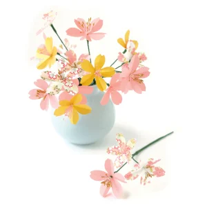 Kit Bouquet de Fleurs de Cerisier - Rose Clair, Blanc Cassé et Or Jaune - Dragée