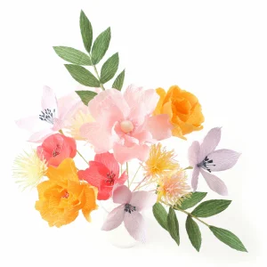 Kit Bouquet de Fleurs en Crépon - Jaune, Rose, Orange et Vert - Agrume