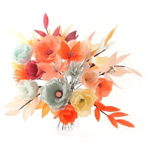 Kit Bouquet de Fleurs en Crépon - Rouge, Corail, Orange, Jaune, Rose, Mauve et Gris - Naturel