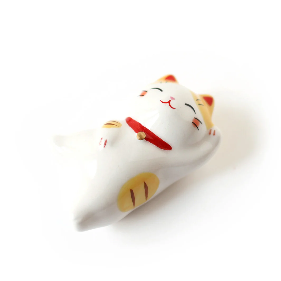 Chat Maneki-Neko Flottant en Céramique - Tigré, Jaune et Marron