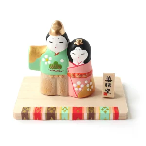 Couple en Céramique - Hina Matsuri - Vert d'Eau, Rose et Or