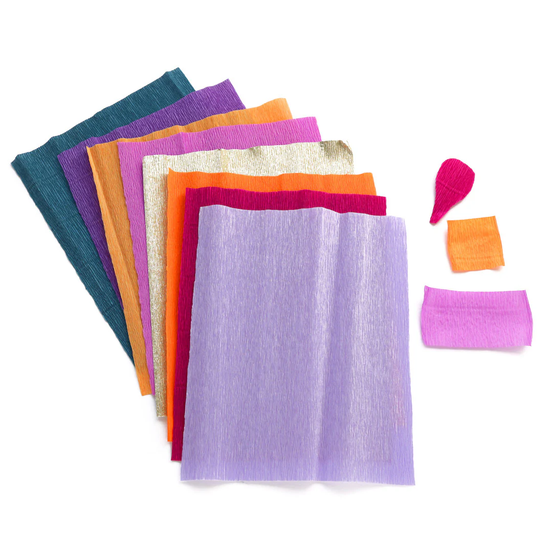 Kit Bouquet d'Anémones en Crépon - Orange, Bleu Canard, Vert Foncé, Mauve, Lilas et Prune - Esmeralda – Image 3