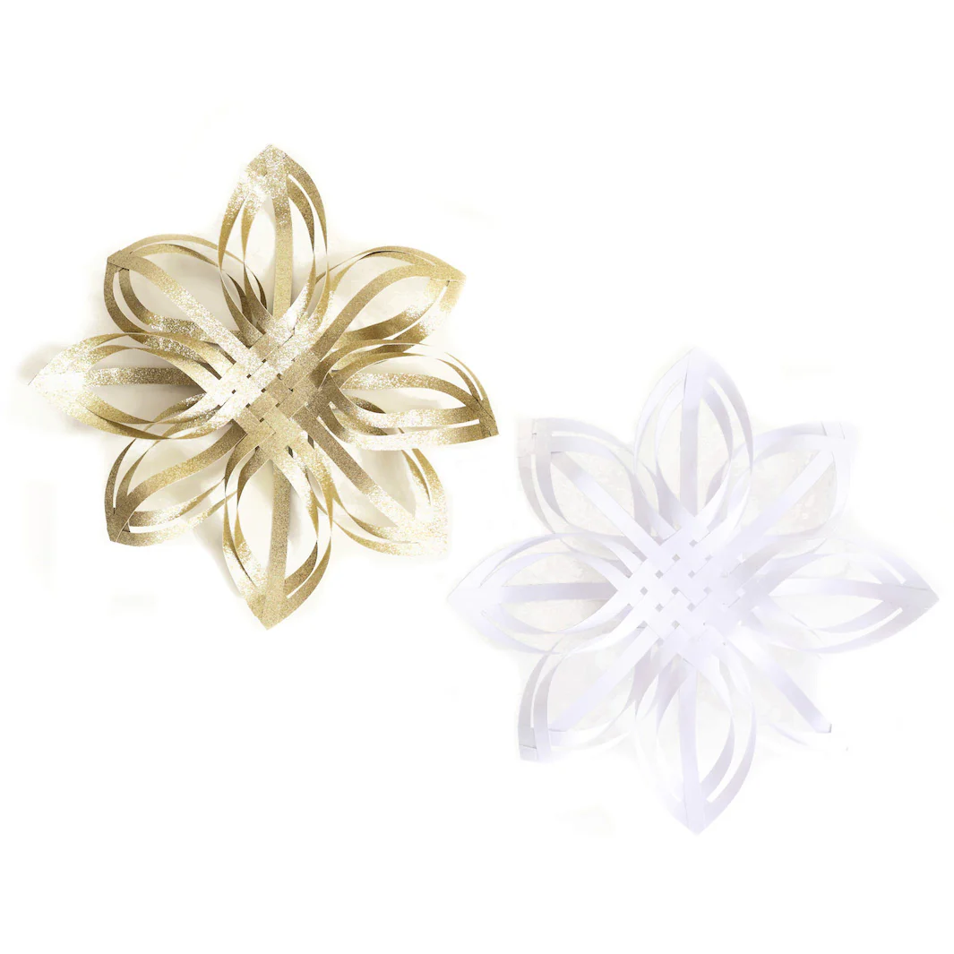 Étoile Moyenne à 8 Branches en Papier à Monter - Or et Blanc, Taille M - Modèles au Choix – Image 4