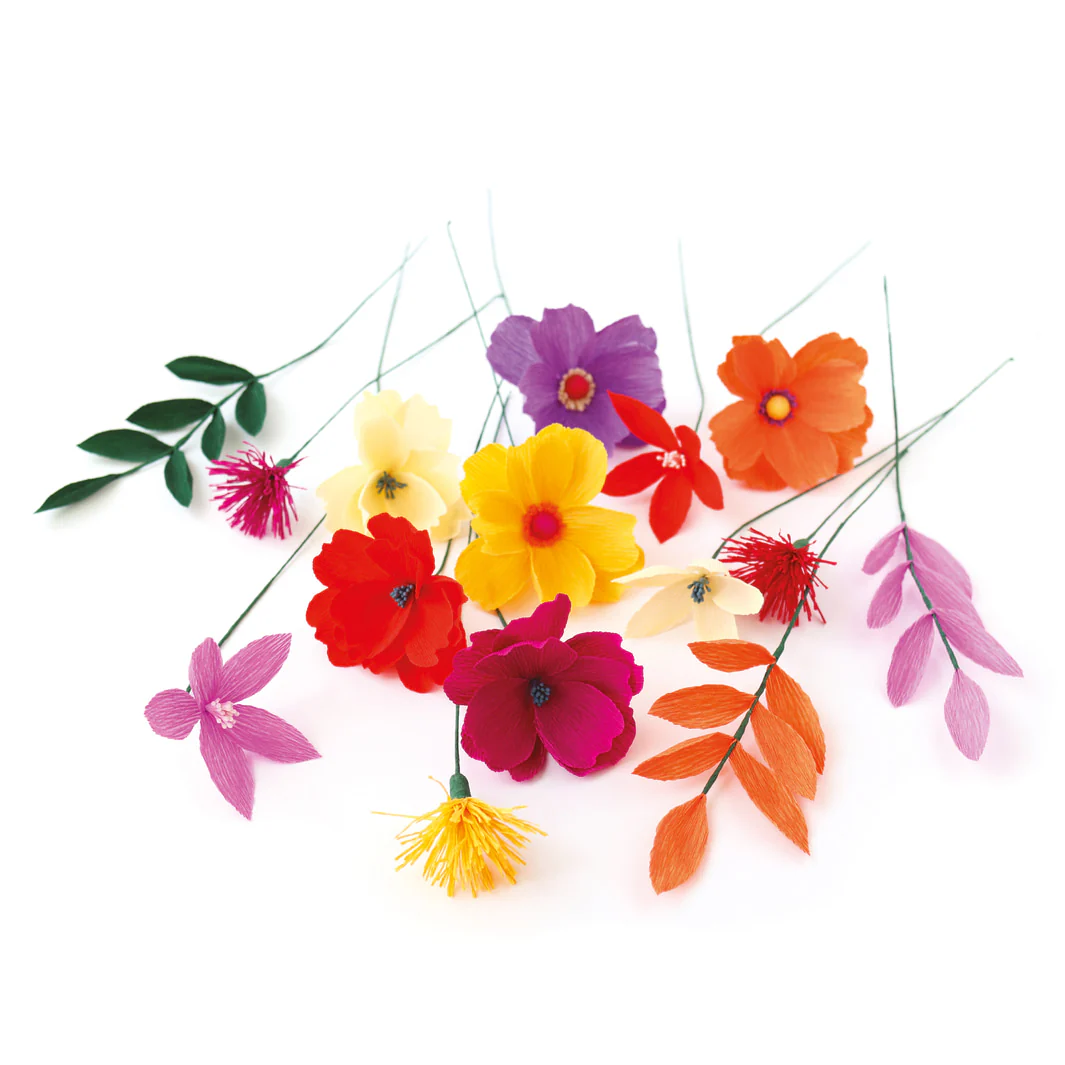 Kit Bouquet de Fleurs en Crépon - Jaune, Orange, Rouge, Rose et Violet et Vert Foncé - Tutti Frutti – Image 4