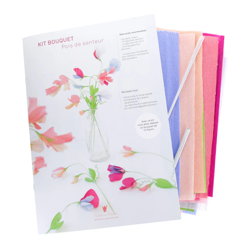 Kit Bouquet de Pois de Senteur en Crépon - Rose Clair, Pêche et Fuchsia, Bleu et Vert Clair et Mauve – Image 4