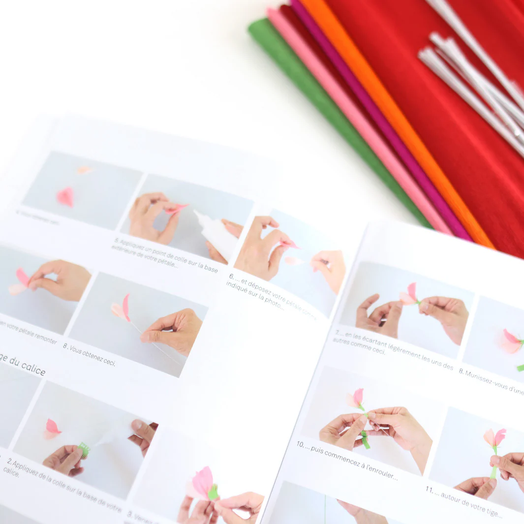 Kit Bouquet de Pois de Senteur en Crépon - Rouge Carmin, Prune, Rose, Orange et Vert Moyen - Passion – Image 8