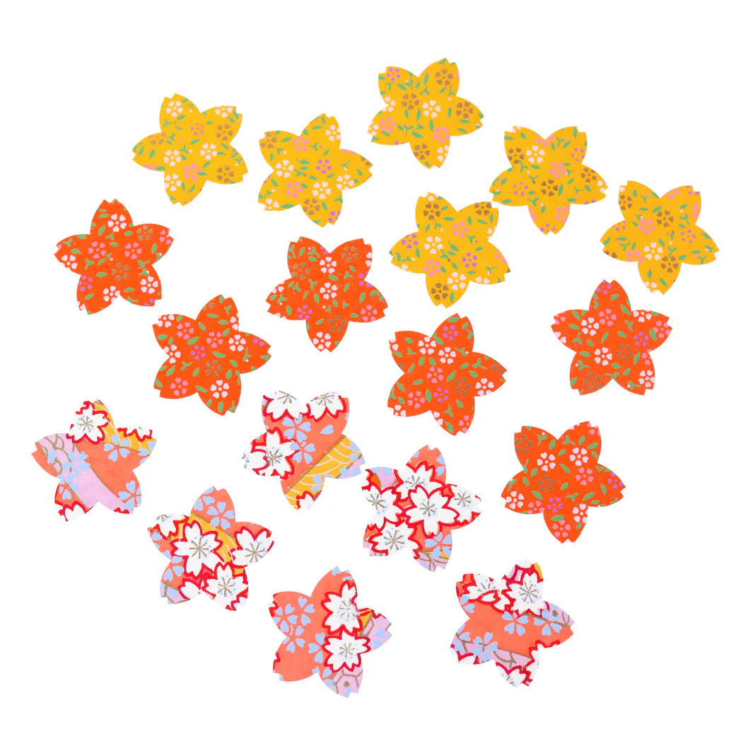 18 Stickers - Sakura - Rouge Orange, Jaune Moutarde et Rose Corail - Pondichéry – Image 2
