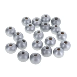 Lot de 20 Perles en Bois - Argent, Métallisé - 10mm