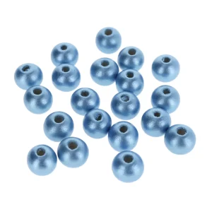Lot de 20 Perles en Bois - Bleu Clair, Métallisé - 10mm