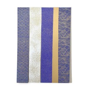 Lot de 5 Bandes de Papiers Japonais -  Bleu Nuit, Blanc Cassé et Or - Céleste