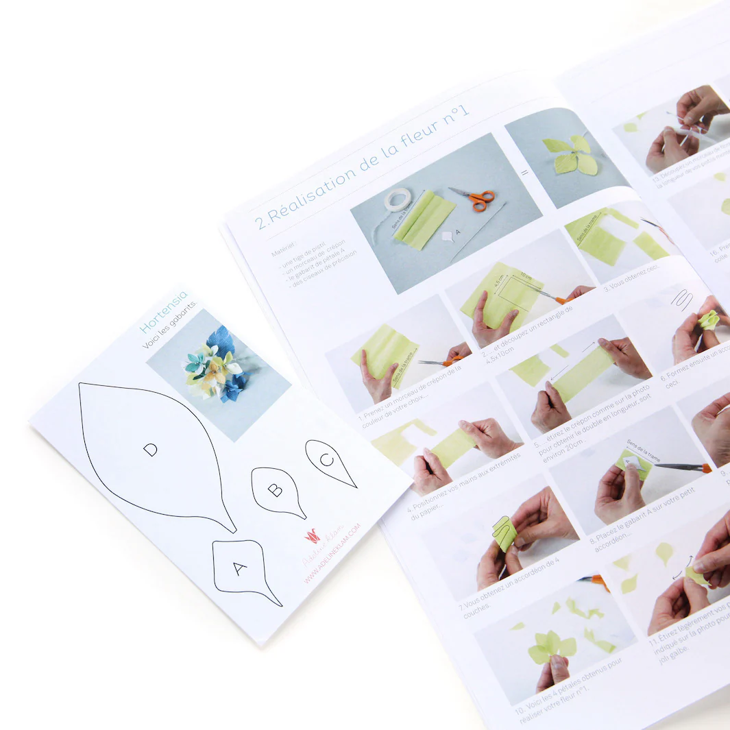 Kit Bouquet d'Hortensia en Crépon - Bleu Clair et Foncé, Rose Fuschia et Mauve - Quimper – Image 4