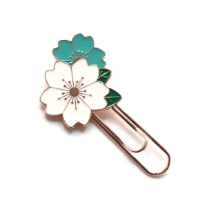 Marque-Page Trombone - Fleurs de Cerisier - Blanc et Bleu