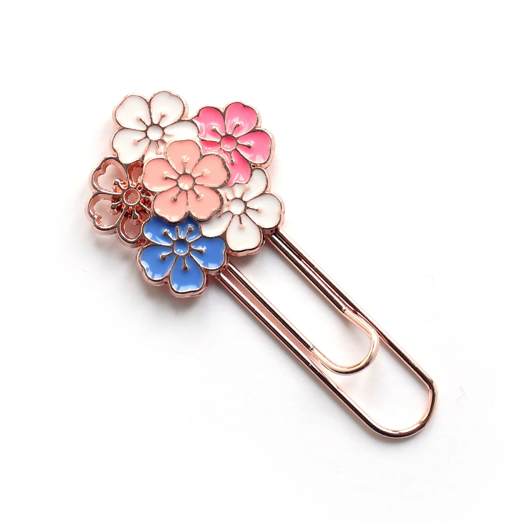 Marque-Pages Trombone - Grappe de Fleurs de Cerisier - Rose, Blanc et Bleu