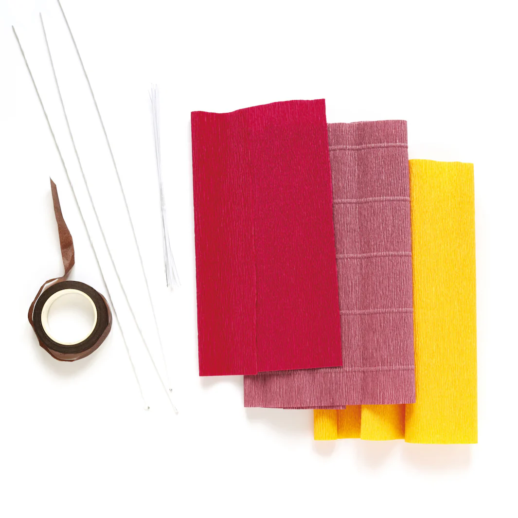 Kit 3 Branchages Feuilles d'Érable en Crépon - Rose Fuchsia Foncé, Lie de Vin et Jaune Moutarde - Rio – Image 4