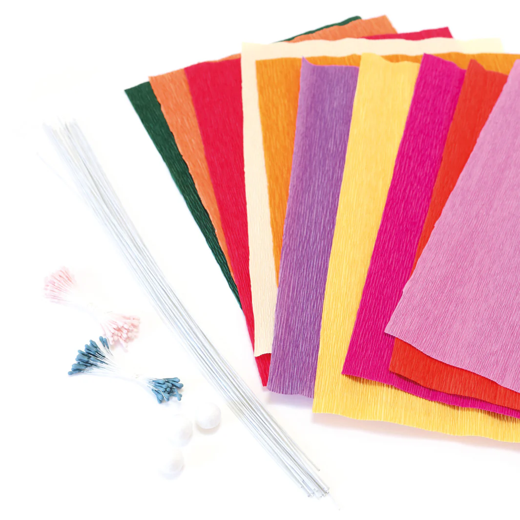 Kit Bouquet de Fleurs en Crépon - Jaune, Orange, Rouge, Rose et Violet et Vert Foncé - Tutti Frutti – Image 3