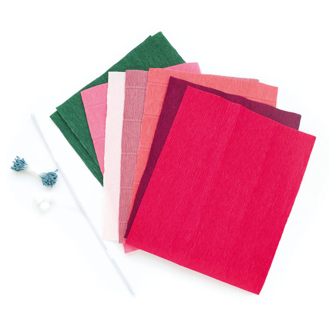 Kit Bouquet de Fleurs en Crépon - Rose Fuchsia, Rose Clair et Foncé, Lie de Vin, Bordeaux et Vert Foncé - Amour – Image 3