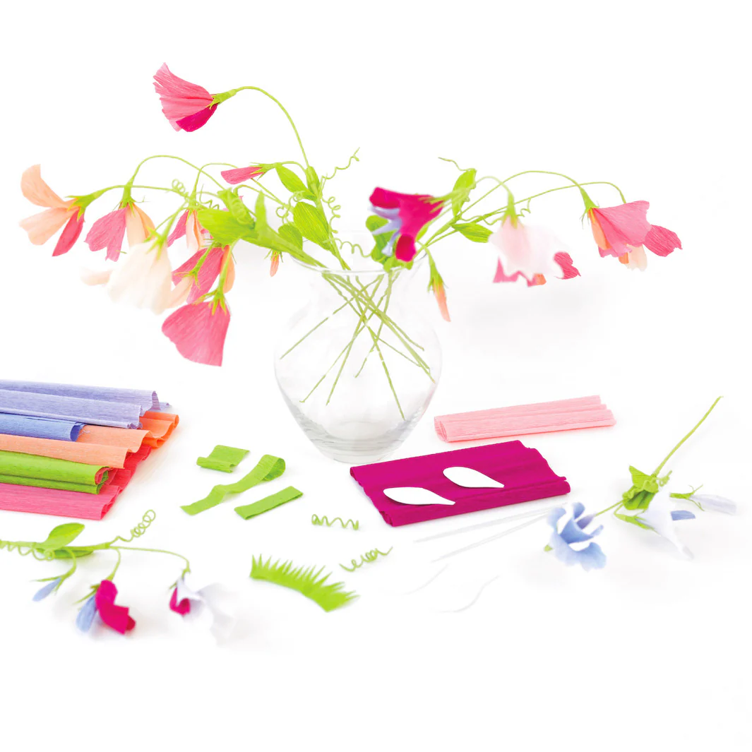 Kit Bouquet de Pois de Senteur en Crépon - Rose Clair, Pêche et Fuchsia, Bleu et Vert Clair et Mauve – Image 9