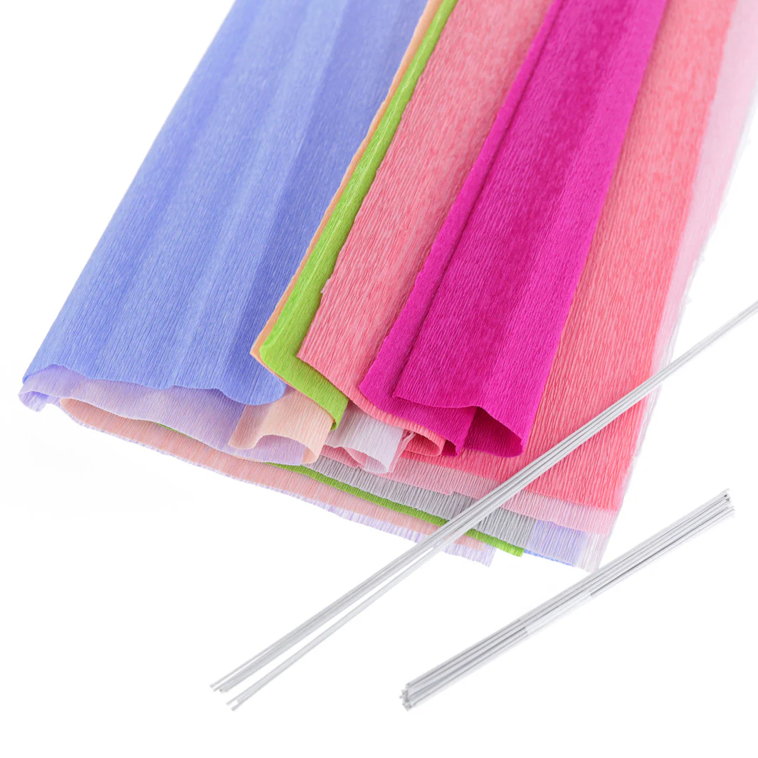 Kit Bouquet de Pois de Senteur en Crépon - Rose Clair, Pêche et Fuchsia, Bleu et Vert Clair et Mauve – Image 3