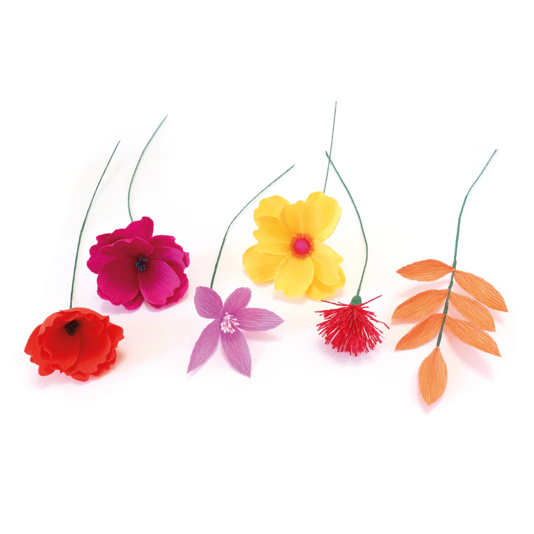 Kit Bouquet de Fleurs en Crépon - Jaune, Orange, Rouge, Rose et Violet et Vert Foncé - Tutti Frutti – Image 5