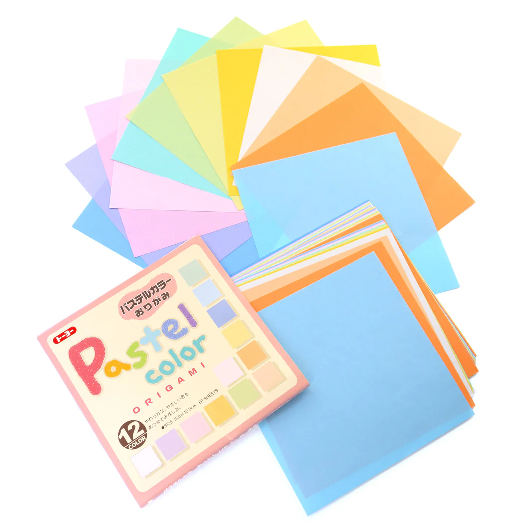 60 Papiers Origami Unis Toyo - Pastel Multicolore, 12 Couleurs - 15 x 15 cm – Image 4