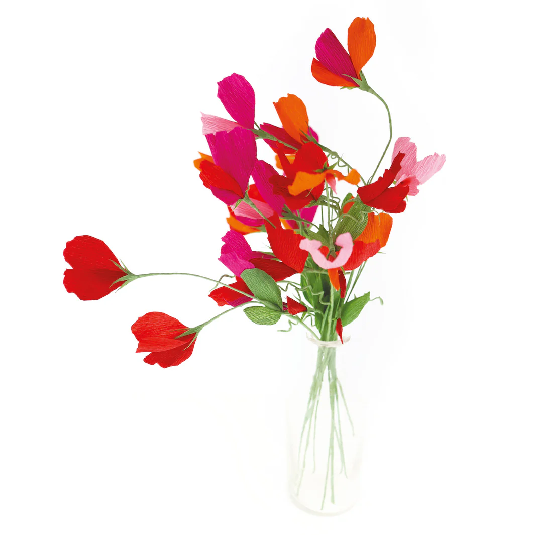 Kit Bouquet de Pois de Senteur en Crépon - Rouge Carmin, Prune, Rose, Orange et Vert Moyen - Passion – Image 9