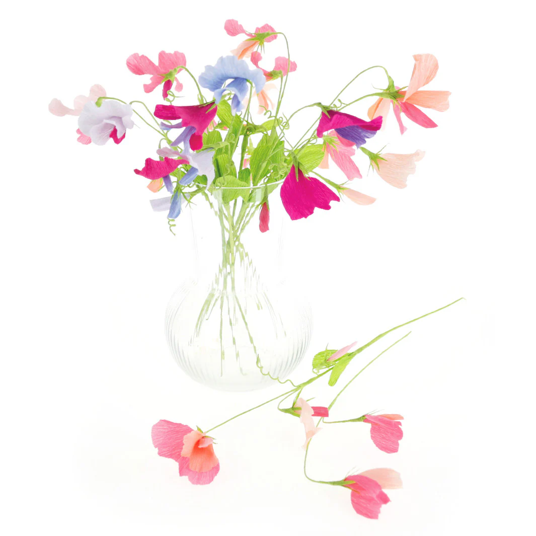 Kit Bouquet de Pois de Senteur en Crépon - Rose Clair, Pêche et Fuchsia, Bleu et Vert Clair et Mauve – Image 2