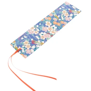 Marque-Page en Papier Japonais - Glycine, Fleurs de Cerisier et Samekomon - Bleu Moyen, Vert d'Eau et Orange - M1016 et M857