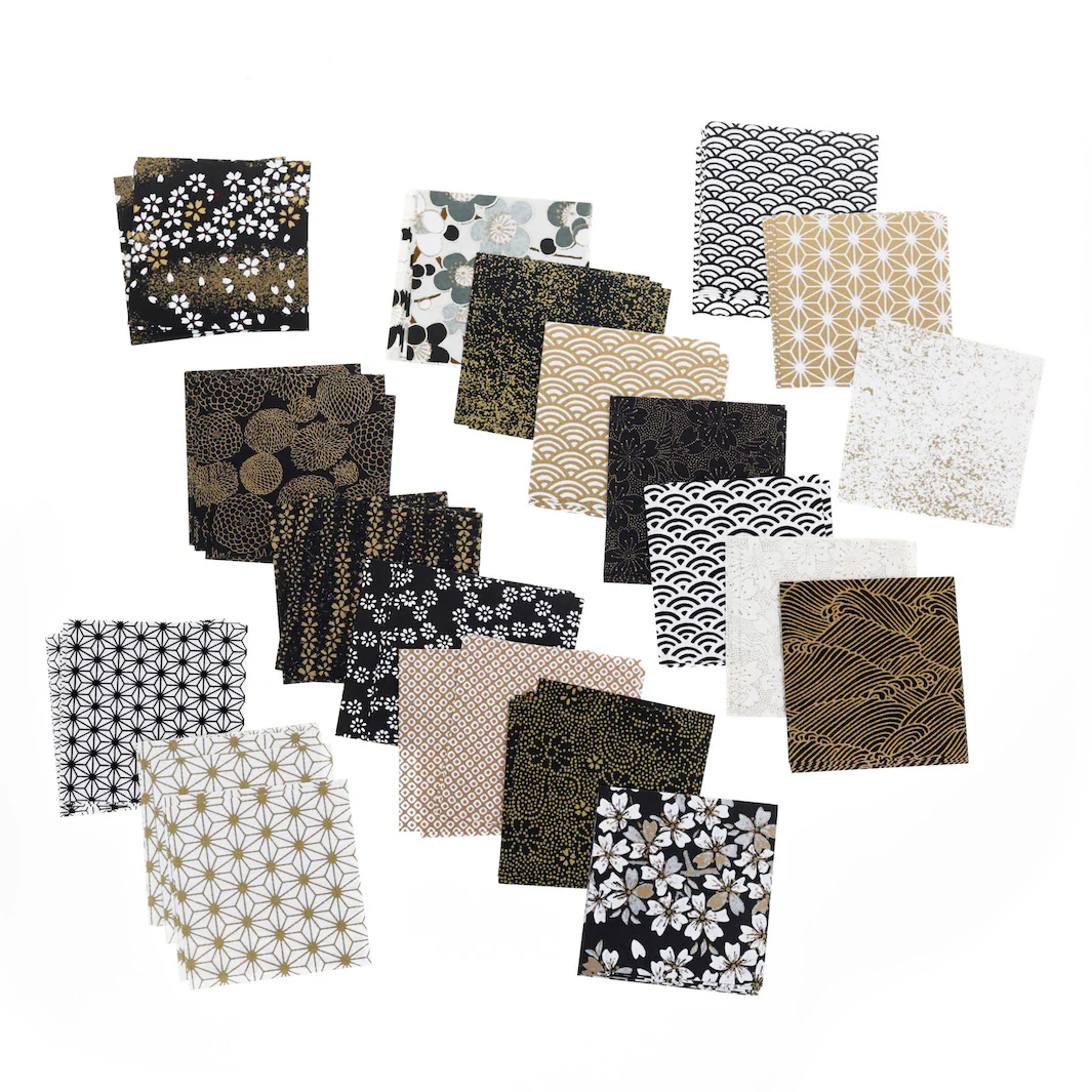 100 Papiers Origami - 6 x 6 cm - Motifs Variés - Noir et Or – Image 3