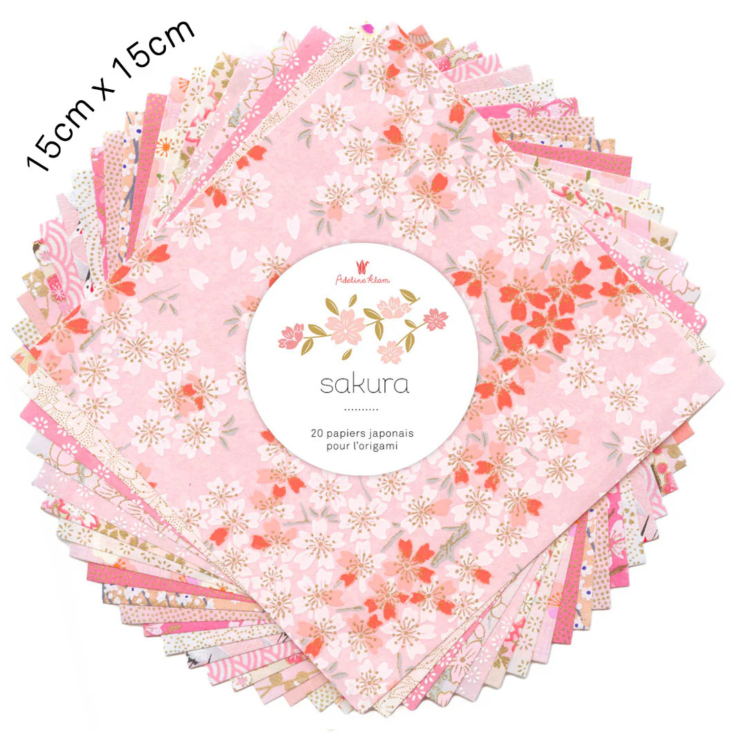 20 Papiers Origami - 15 x 15 cm - Rose Clair et Pâle, Corail, Blanc Crème et Or - Sakura – Image 2