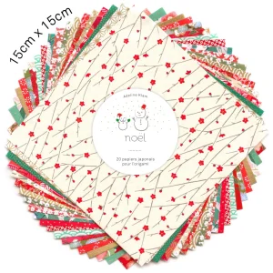 20 Papiers Origami - 15 x 15 cm - Rouge, Vert, Crème et Or - Noël