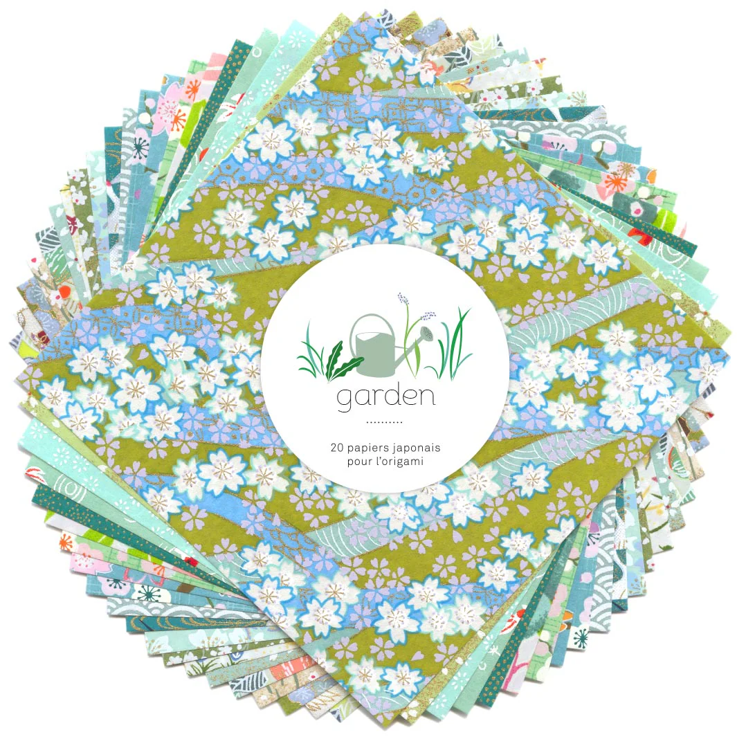 20 Papiers Origami - 15 x 15 cm - Vert Clair et Foncé, Vert d'Eau et Menthe et Bleu Turquoise - Garden