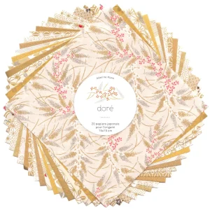 20 Papiers Origami - 15 x 15 cm - Or, Jaune, Beige et Blanc - Doré