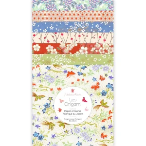 7 Papiers Origami - 15 x 15 cm - Blanc Cassé, Rouge Orangé, Bleu et Vert Tilleul - Songe d'Été - I10