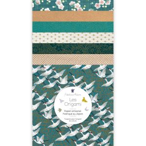 7 Papiers Origami - 15 x 15 cm - Bleu Canard, Blanc et Or - Venise - E3