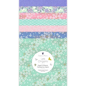 7 Papiers Origami - 15 x 15 cm - Bleu Lavande, Rose et Vert d'Eau - Lavandin - K11