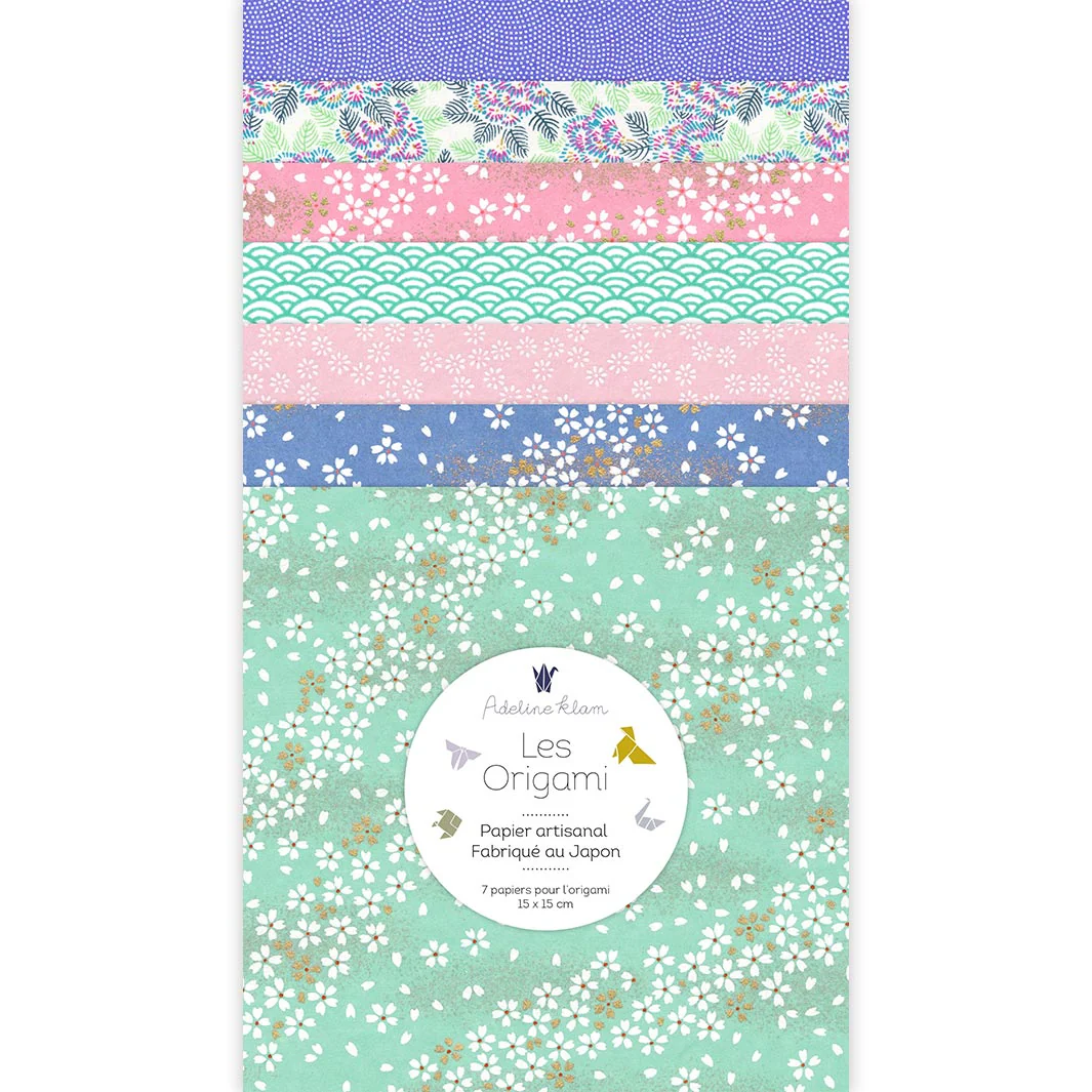 7 Papiers Origami - 15 x 15 cm - Bleu Lavande, Rose et Vert d'Eau - Lavandin - K11 – Image 2