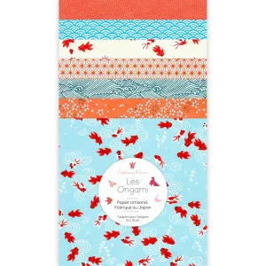 7 Papiers Origami - 15 x 15 cm - Bleu, Orange et Rouge - Bassin Japonais - T2