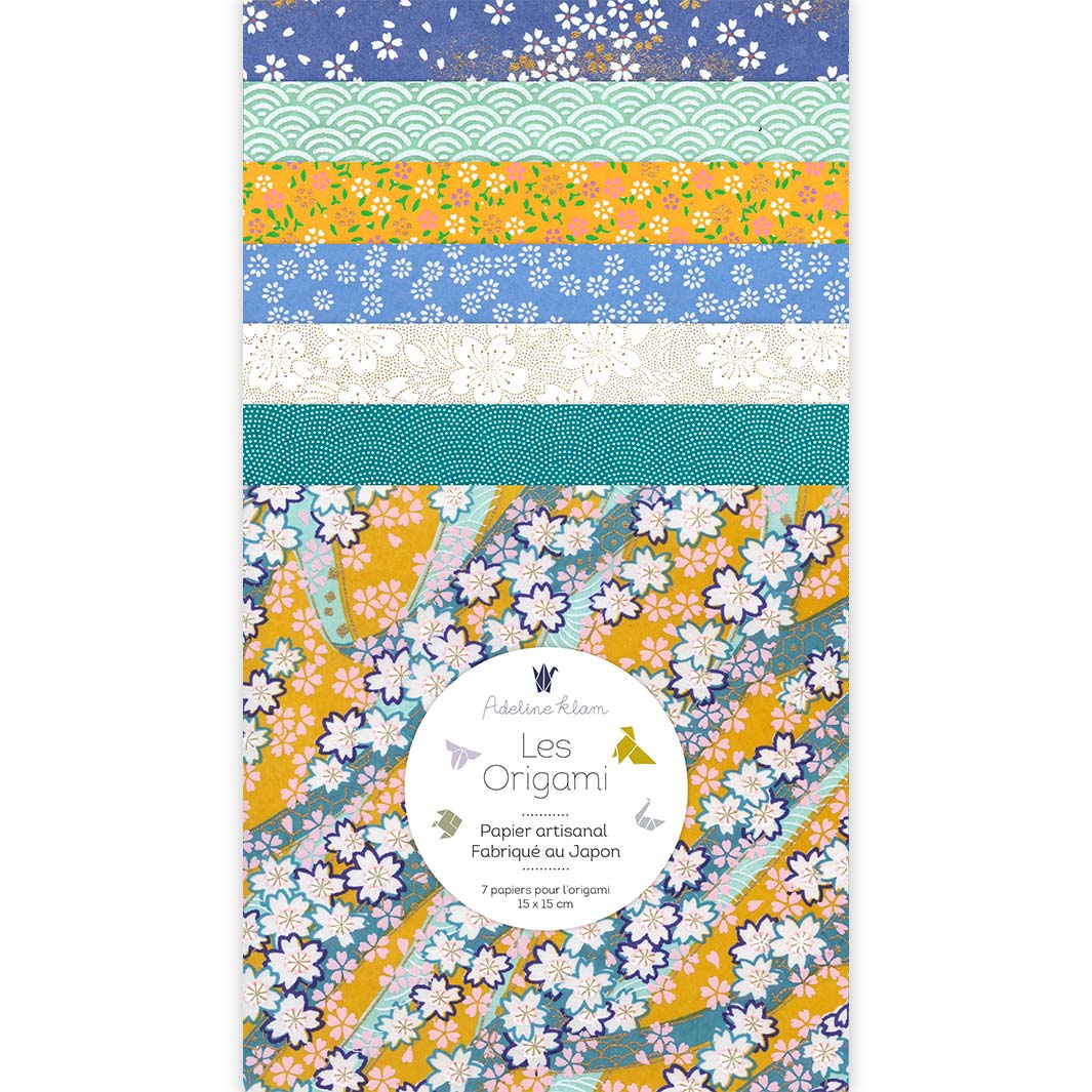 7 Papiers Origami - 15 x 15 cm - Jaune Moutarde, Bleu Pervenche et Canard et Vert d'Eau - Vahiné - U6