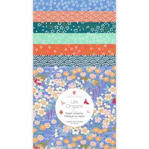 7 Papiers Origami - 15 x 15 cm - Bleu Pervenche et Canard, Orange et Vert d'Eau - Louisiane - T8