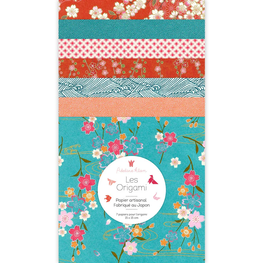 7 Papiers Origami - 15 x 15 cm - Bleu Turquoise, Rouge Orange et Rose - Miyakojima - T3 – Image 2