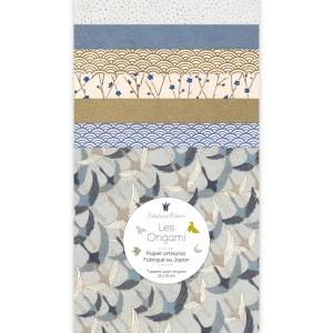 7 Papiers Origami - 15 x 15 cm - Gris Perle, Bleu Gris, Blanc Crème et Or - Nuage - O3