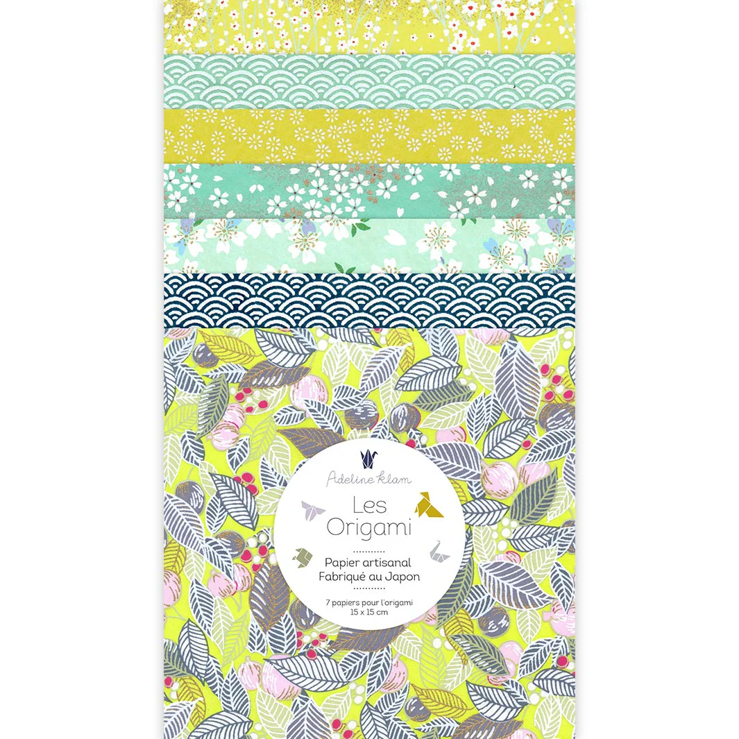 7 Papiers Origami - 15 x 15 cm - Jaune Acidulé, Vert d'Eau et Bleu Foncé - Lime - K6 – Image 2